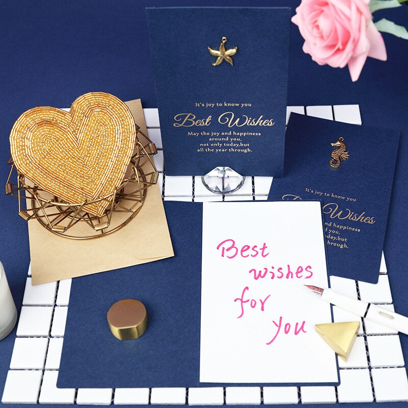 Blue vintage metal series greeting card with envelope birthday card handwritten Invitation card message card