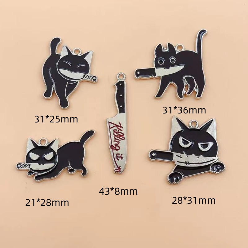 10 Uds. De abalorios esmaltados con forma de cuchillo de gato para Halloween, para hacer joyas, pendientes, colgantes, pulseras, collares, accesorios, materiales de suministros Diy