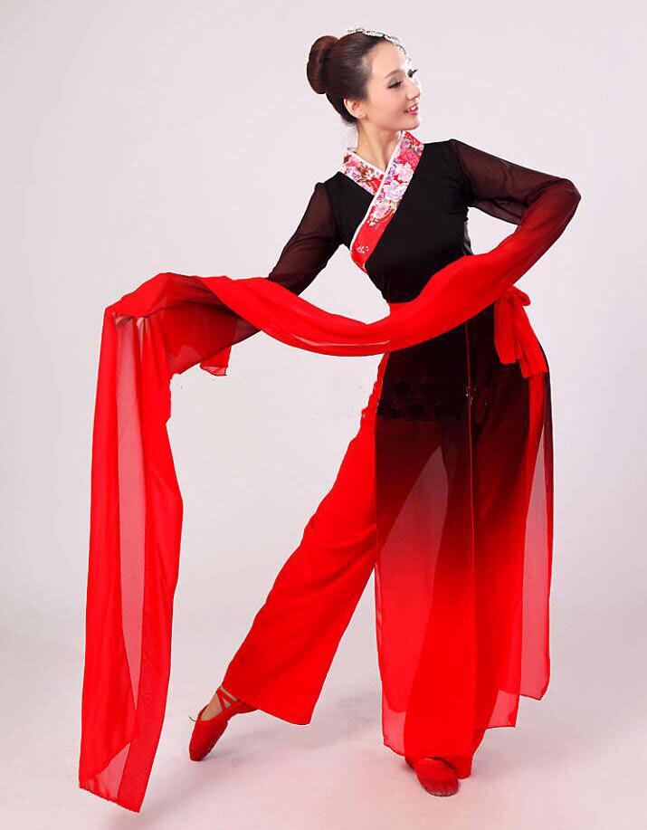 Woman Gradient Ink Water Sleeves Costumes Chinese Classical Dance Clothes Black Red Long Sleeves Hanfu Ancient Fairy Set