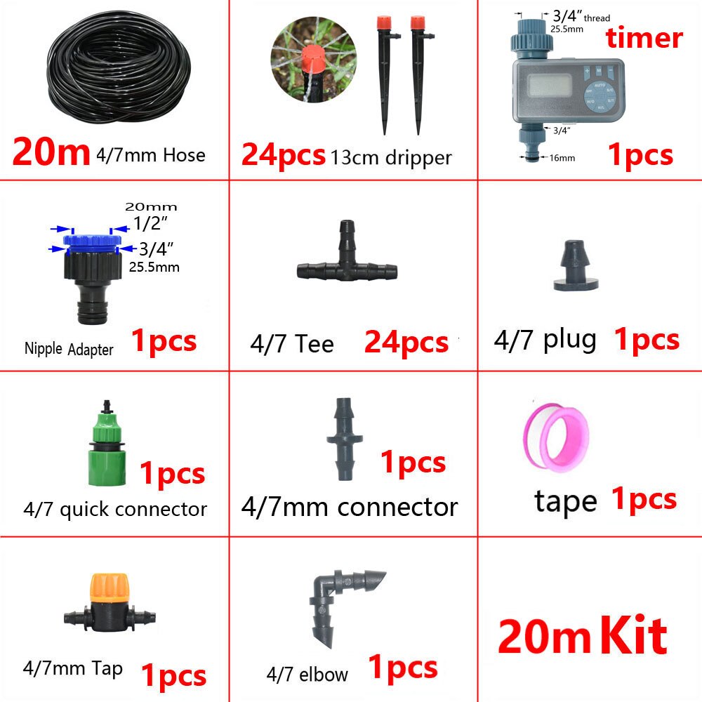 5-50M Automatic Garden Watering System DIY Timer Water Drip Irrigation System Plant Watering Kit Red Drippers Set: WHITE