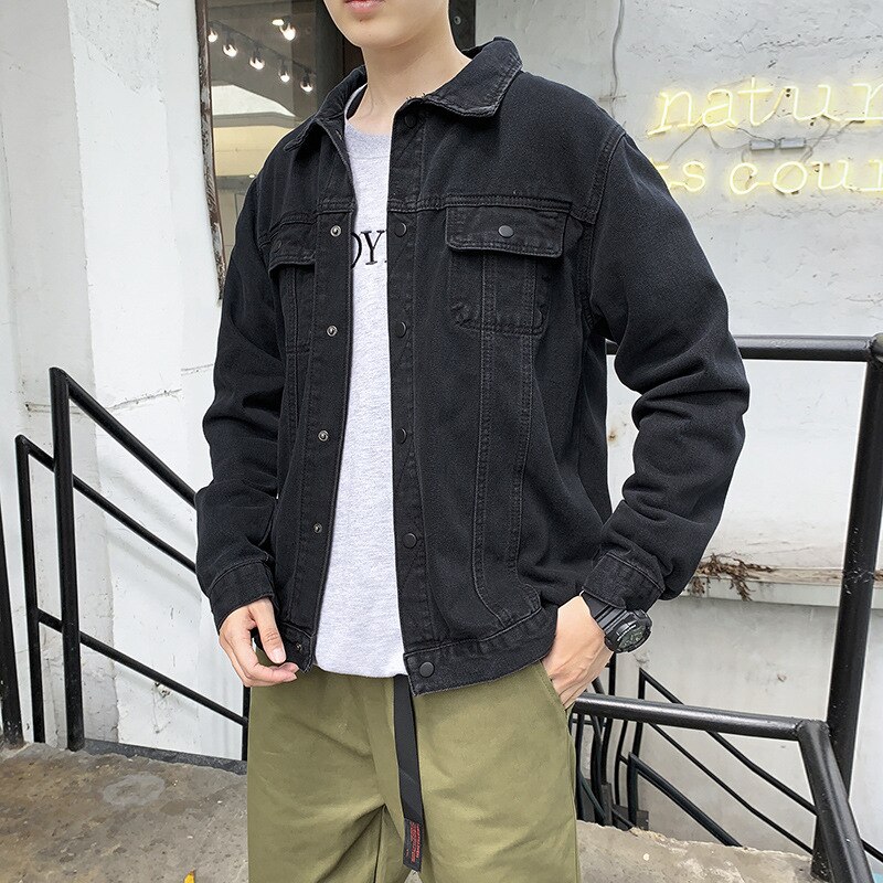 Chaqueta vaquera para hombre, chaqueta vaquera informal para adolescentes, negra, combina con todo, novedad de