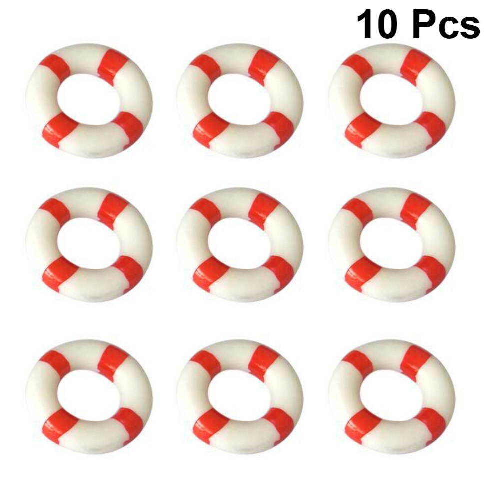10Pcs Zwemmen Ring Decors Rode Leuke Micro Mediterrane Stijl Hars Nautische Lifering Decoratie Decors Reddingsboei Decoratie Voor Hou