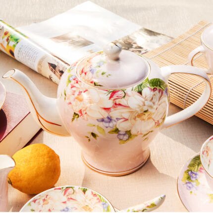 European Style Vintage Gold 1380mL Ceramic Coffee Pot Set Large Capacity Teapot Luxury Milk Pot English Flower Tea Set: Bone china pot-03