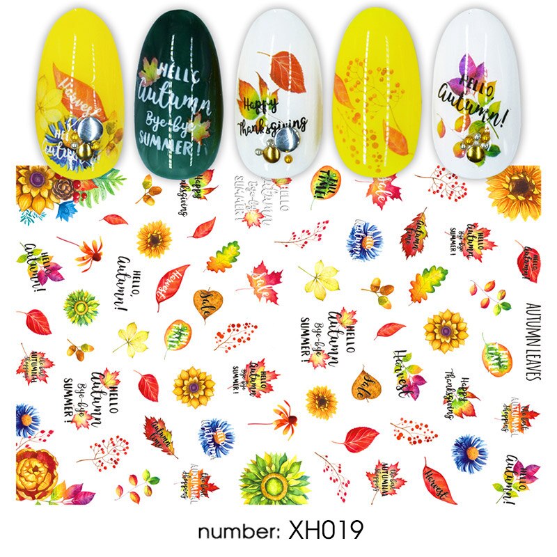 HNUIX 1 leaf Nail Art 3D decal fall theme nails sliders decor boards maple leaf pattern sticker for nail art filigree decals