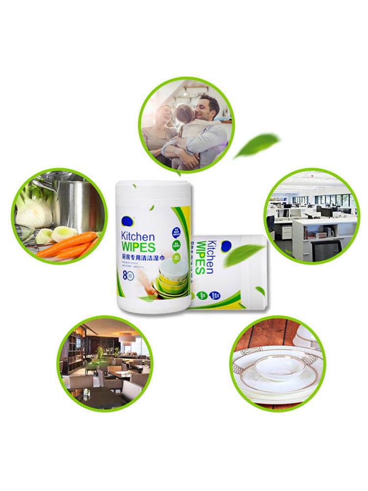 80 toallitas de papel de limpieza desechables de humo, toallas de papel húmedas desengrasantes para cocina, Herramientas de limpieza para el hogar