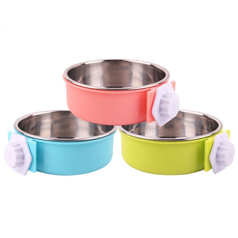 Verwijderbare roestvrijstalen hokbeker hangende voerbak voor huisdierenkooi grote watervoerbak voor honden katten konijnen