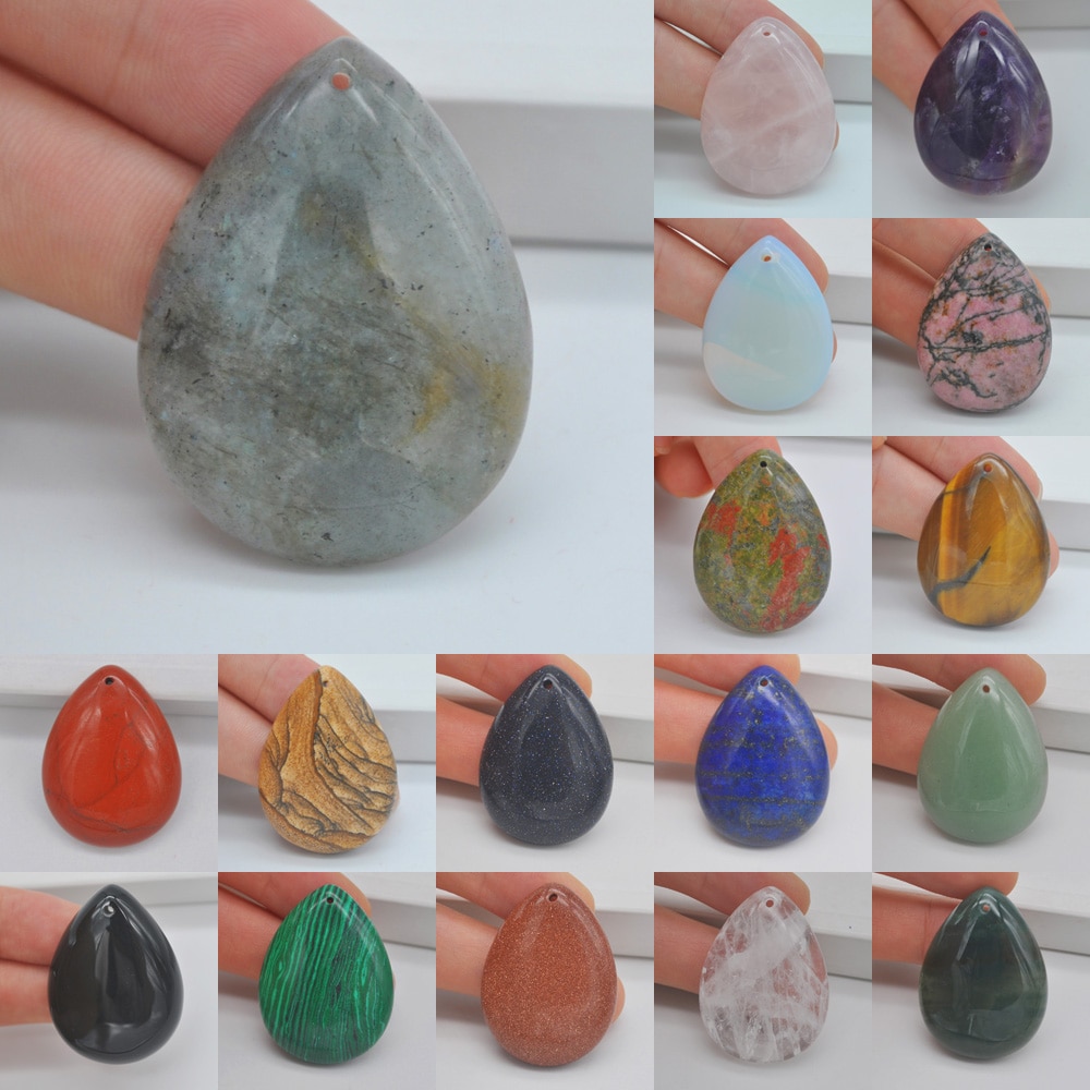 Natural 40x30MM Mixed Stone Bead Teardrop CAB Cabochon Hole Jewelry For GEM Pendant 1PCS H149-H166