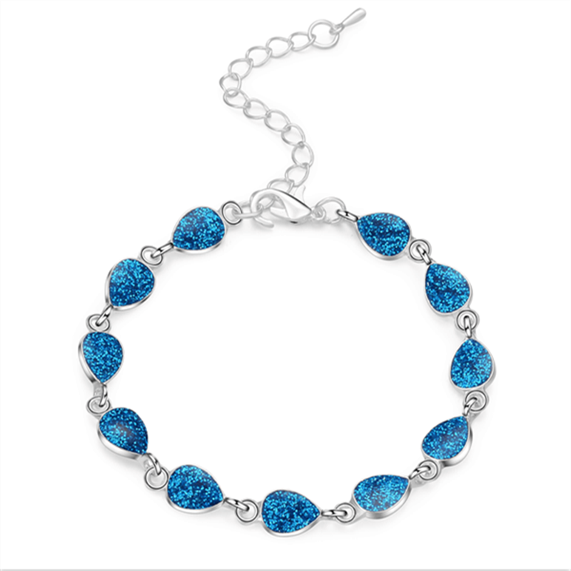 Synthetische Blue Fire Opal Vierkante Steen Armbanden Armbanden Voor Vrouwen Zilveren Kleur Armband Mode-sieraden Valentijnsdag: B061