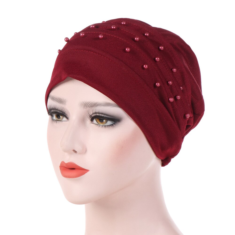 Muslimi turbaani naisille puuvilla turbante mujer chemo hattu syöpä päähineet tavallinen turbaani hijab femme musulman turbans helmikoristelu