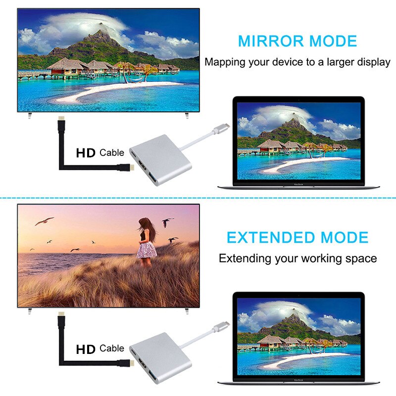 Type C Naar Hdmi Compatibel Usb 3.0 Opladen Adapter Converter Hub Adapter Voor Mac Air Pro Huawei Mate10 Samsung s8 Plus
