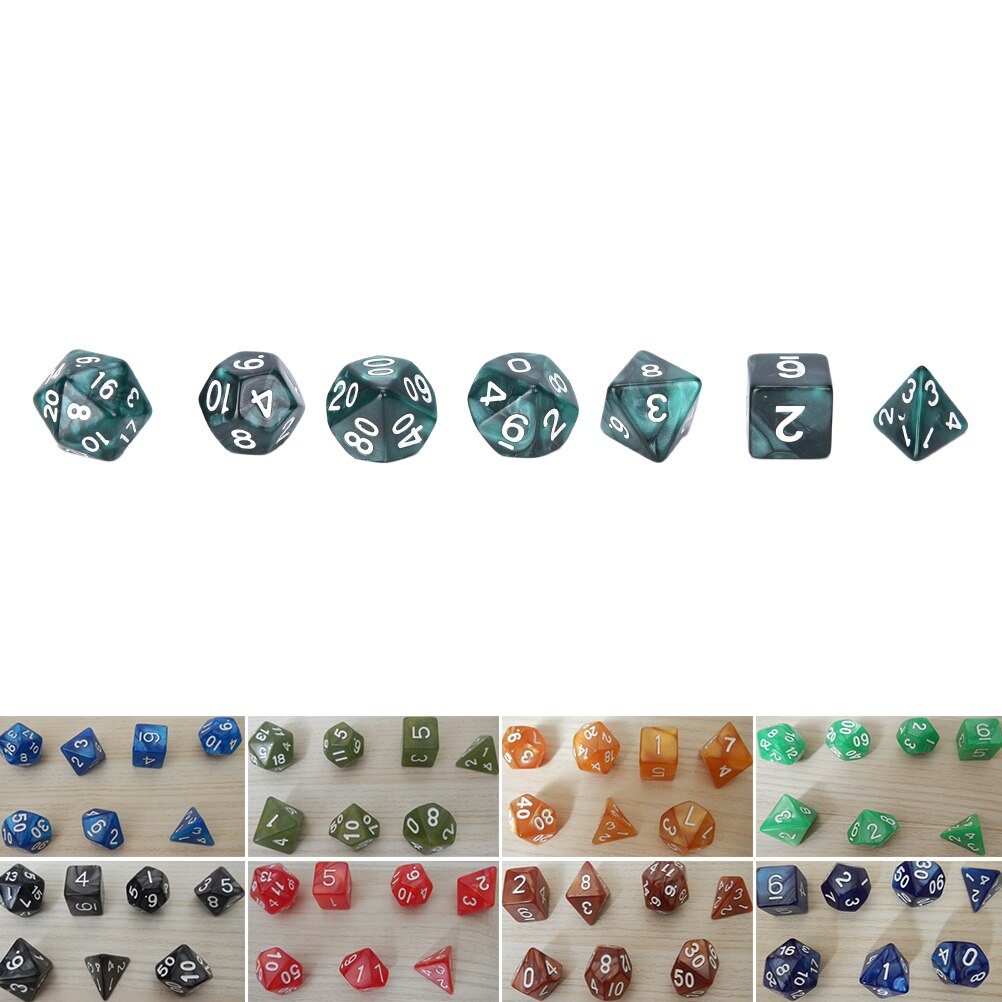 7 x terningsspill sett  d10 flersidige perler terninger dør til rpg