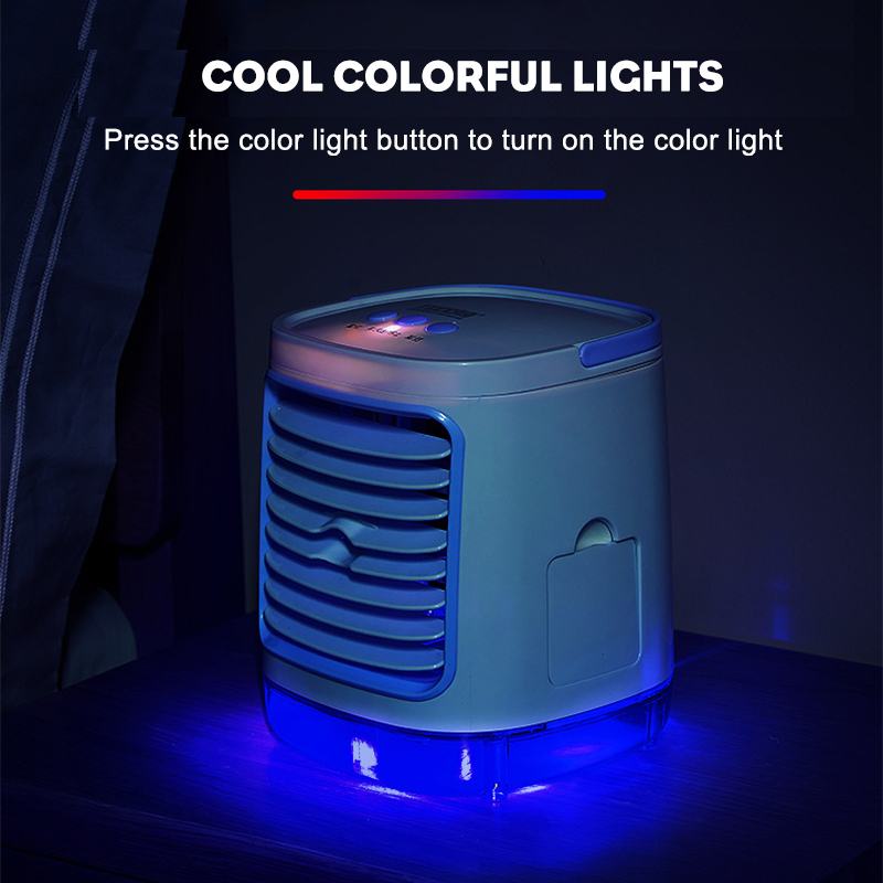 Draagbare Mini Airco Ventilator Kleur Led Airconditioning Luchtbevochtiger Purifier Usb Desktop Luchtkoeler Ventilator Met Water Tanks Thuis