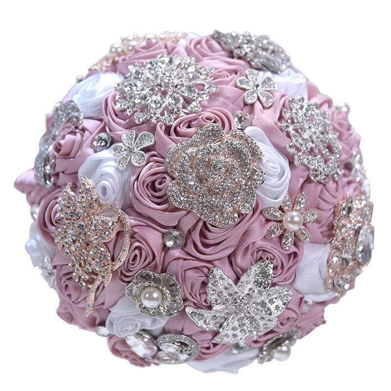 Bouquet de bijoux de mariage en or Rose, Rose, bordeaux, bijoux de mariage, cristal scintillant, bouquet de luxe par souvenir, D59: Blush and White