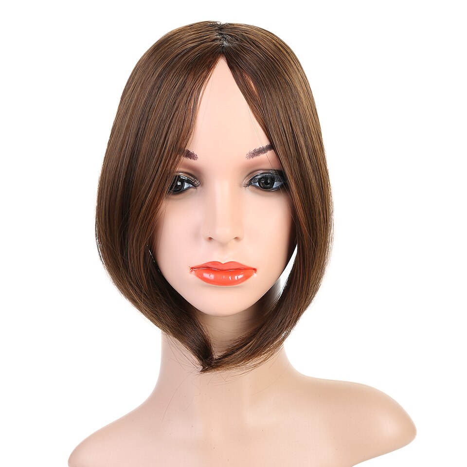 Lupu negro marrón medio flequillo mujer clip de pelo accesorios para el cabello pelo recto Roma Peluca de fibra sintética natural