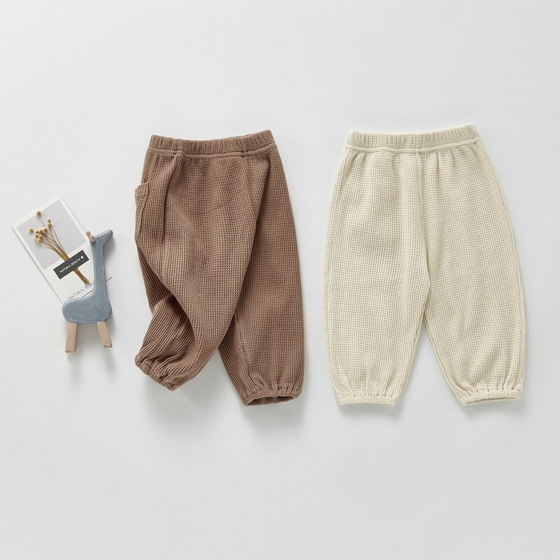 2022 New Spring neonate ragazzi pantaloni Beige marrone elastico in vita Waffle stile allentato Harlan ravanello pantaloni abbigliamento per bambini E1312