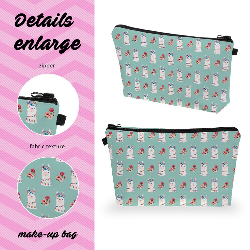 Saco cosmético à prova dwaterproof água impressão folha de alpaca saco de toalete para viagens organizador maquiagem beleza bolsa feminina zíper bolsa