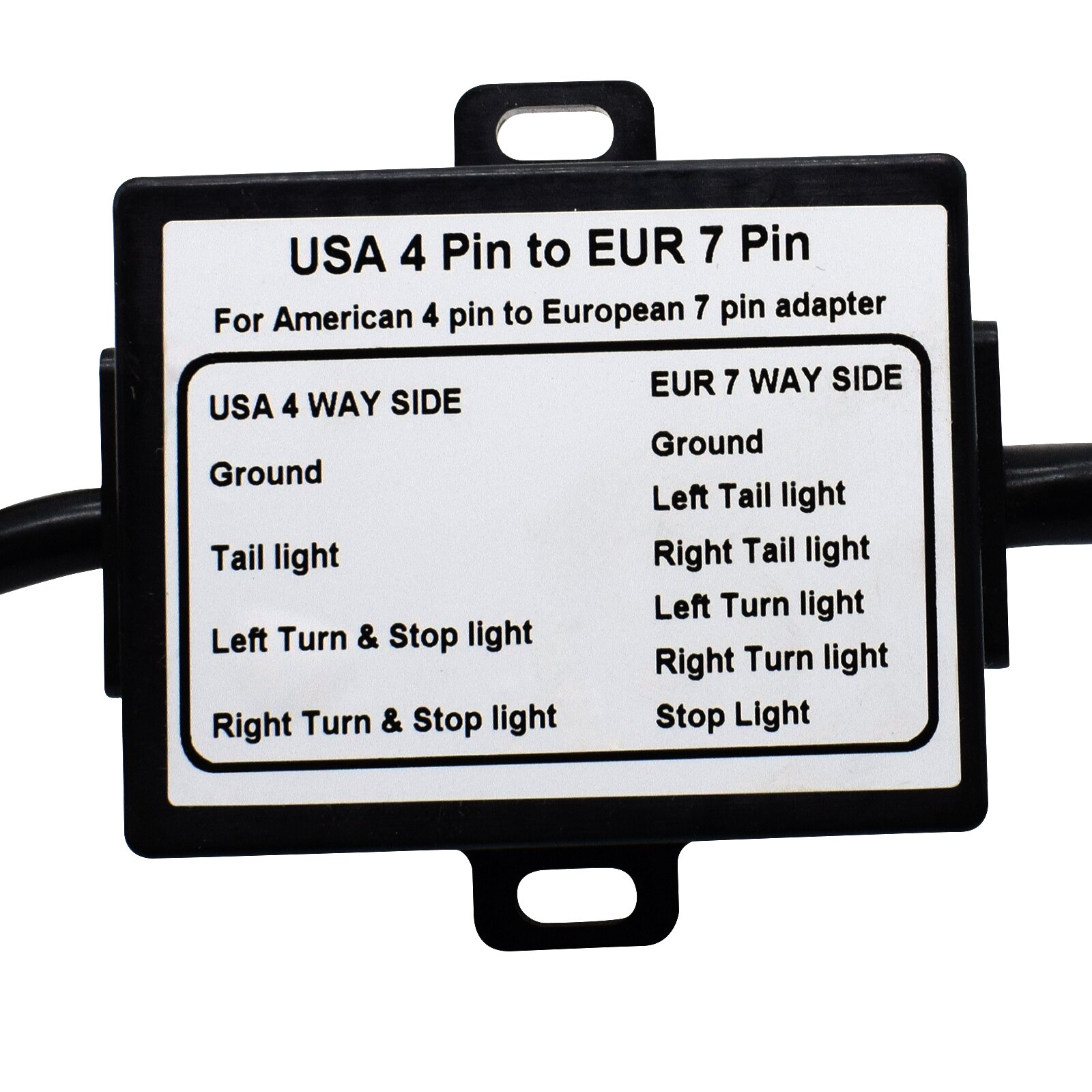 US to EU Trailer Light Converter 4 pin flat Socket (American Vehicle) to 7 Pin Round Adapter (European Trailer)