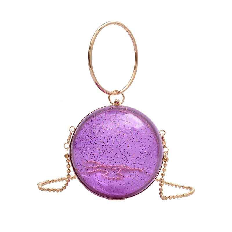 Acrylique circulaire balle sac à bandoulière pour femmes Mini clair sacs à bandoulière rond en métal Transparent soirée embrayage PVC fourre-tout sacs à main: Purple