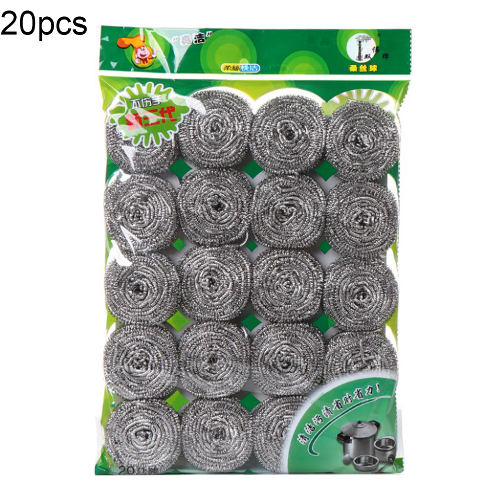 20Pcs Rustless Steel Cleaning Balls Pan Dish Dirt Washing Brush Kitchen Scrubber Scouring Pad Brushes Ball Scourer