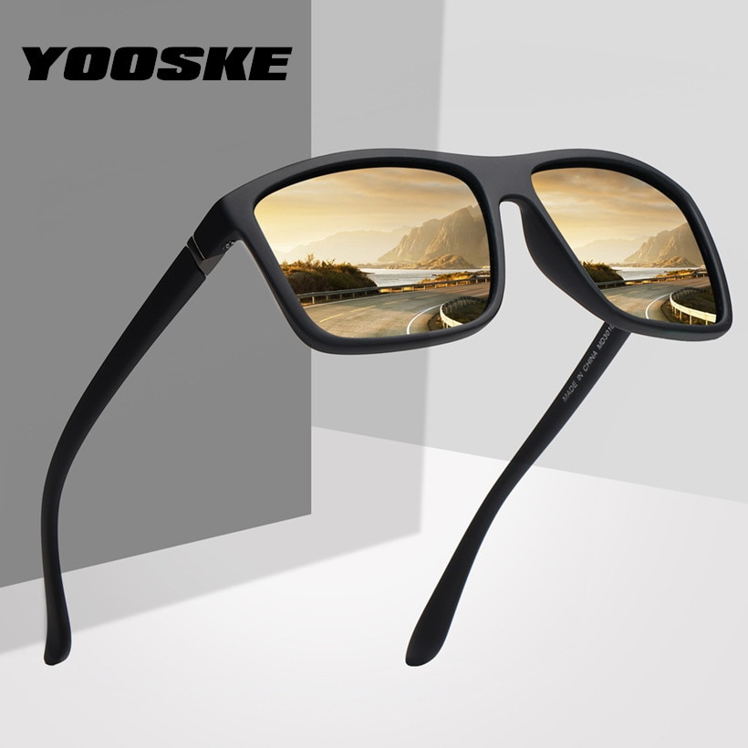 YOOSKE Retro Polarized Sunglasses Men Classic Brand Driving Sun Glasses Male Rectangle Sunglass UV400