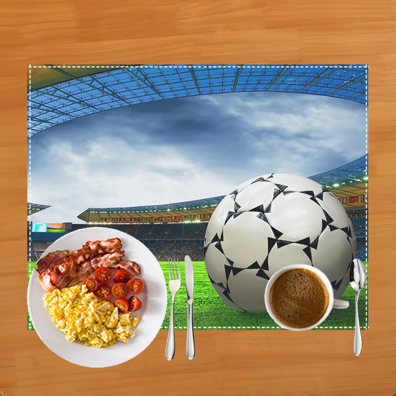 Mantel Individual con estampado de campo de fútbol, alfombrilla de lino para mesa de comedor, almohadillas para tazas de café, accesorios de cocina