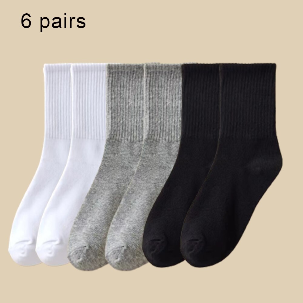 6/12 pares de calcetines medios para mujer Color sólido transpirable cómodo en otoño invierno absorbente de sudor calcetines casuales de deportes: Gris