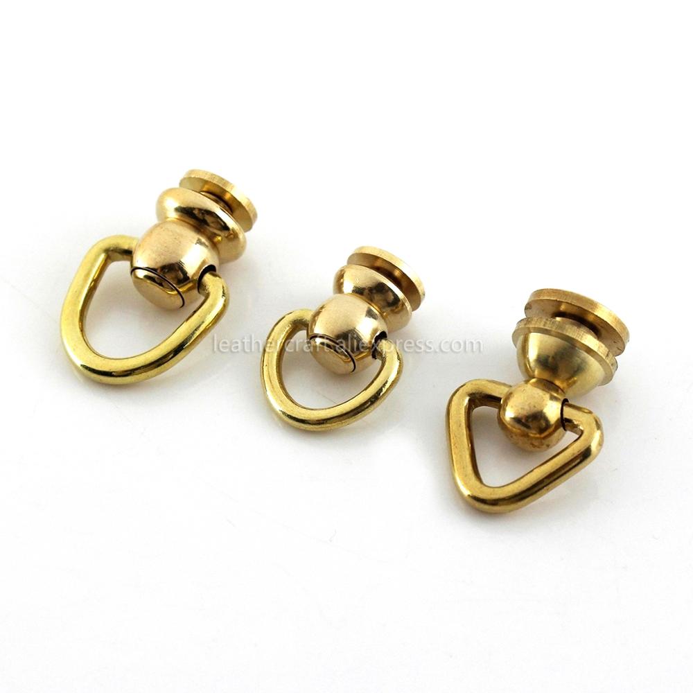 Rivets avec anneau en laiton, goujons de poteau, Rivet avec anneau en D, dos de vis à tête ronde, taches de clou pivotantes à 360 points, artisanat du cuir bricolage-même