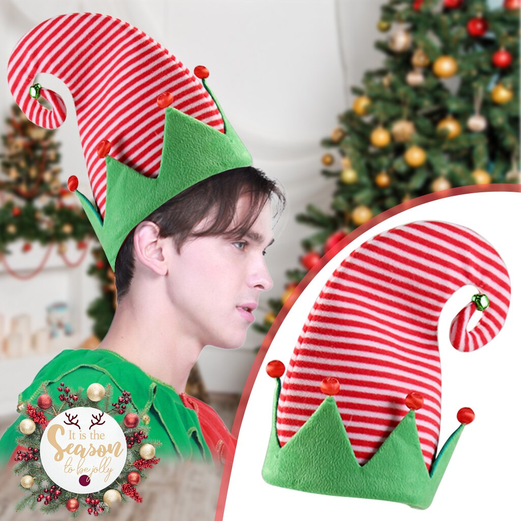 Christmas Hat Children's Adult Hat Spring Elves Cap Funny Party Christmas Costume Red Striped Snowball Decoration