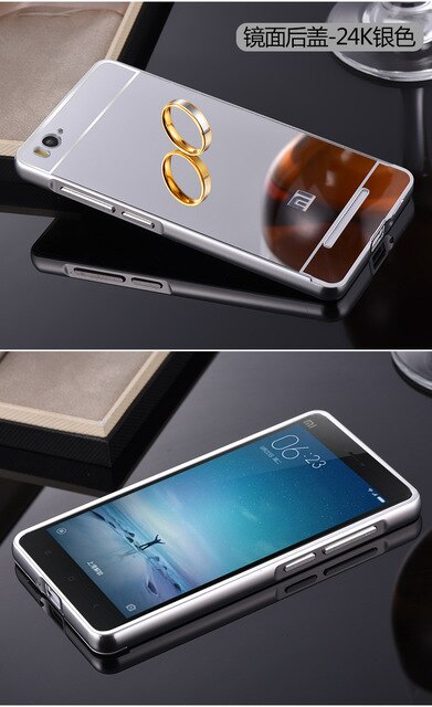 Xiaomi Mi4C case Luxury Mirror PC Back Cover & Metal Aluminum Frame Case For Xiaomi Mi4i 4C M4i M4C Cell Phone Cover: Sillver