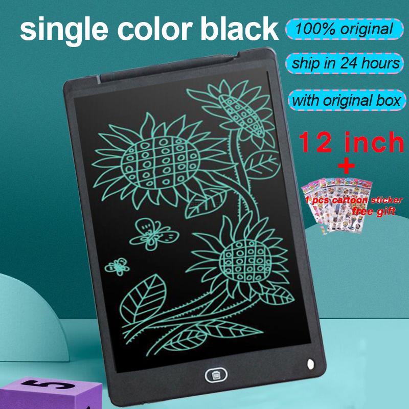 Tablero de escritura inteligente de 12 pulgadas, tableta de dibujo con pantalla LCD, tabletas gráficas digitales, almohadilla de escritura electrónica con bolígrafo: Single color black