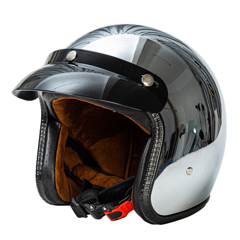Open Face Motorcycle Helmet Vintage Kask Capacete Chrome Silver Retro Casque Mirror Pilot Jet Moto 3/4 Half Casco: Mirror helmet / XL