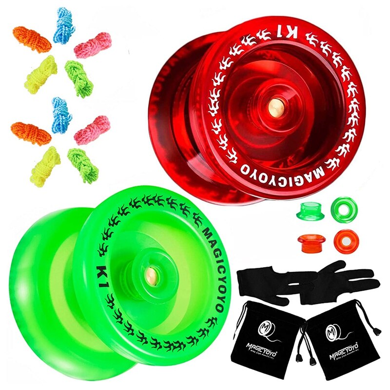 Magicyoyo pack  of 2 yo-yos ,k1 responsive yo-yos mit 2 yo-yo-säcken +10 schnüren und 2 yo- yo-yo-handschuhen (kristallrotes & grünes yo-yo)