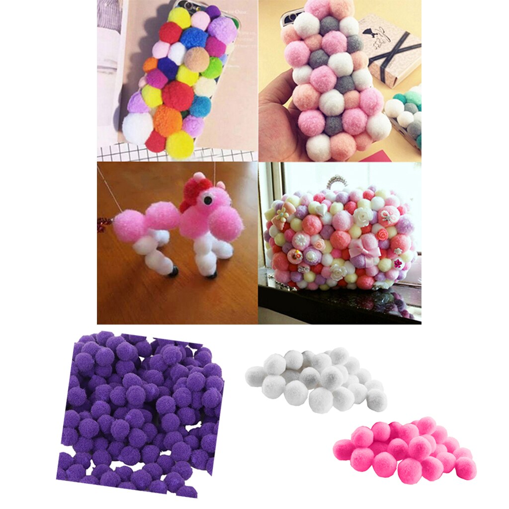 300 Stuks Levendige Kleuren Pluizige Kleine Craft Pompoms Wit Roze Paars 0.7"