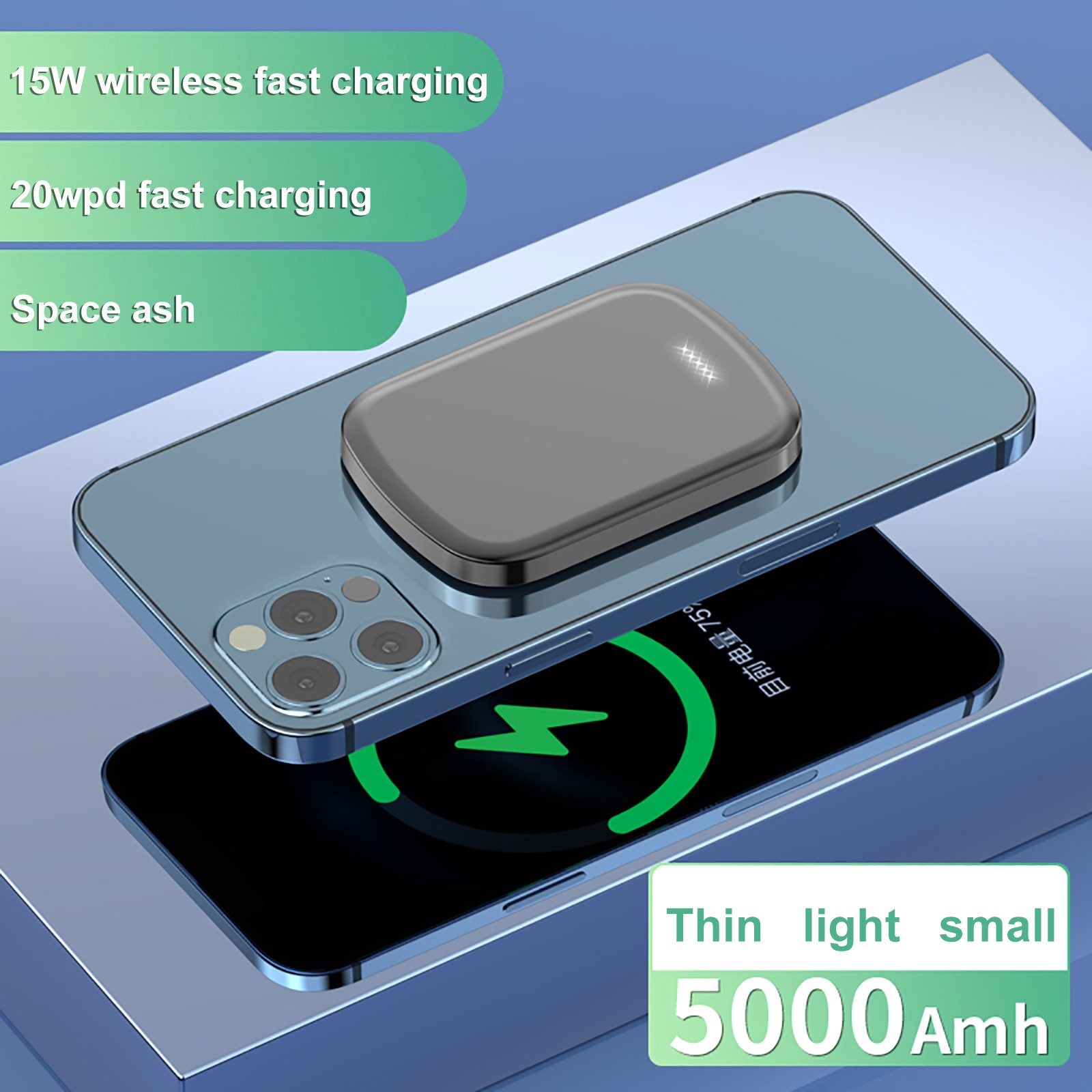 Magnetic Wireless Power Bank For IPhone13/13pro/13mini 15W Wireless Charging For iphone 13 pro Max 5000mah External Battery: Gray 