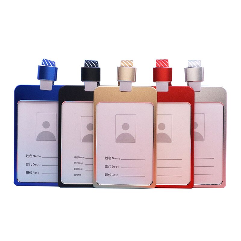 Aluminum Alloy Large Colorful Staff Credentials Badge Holder Hang Lanyard for School Students Hang Neck Name Pass ID Card Sleeve