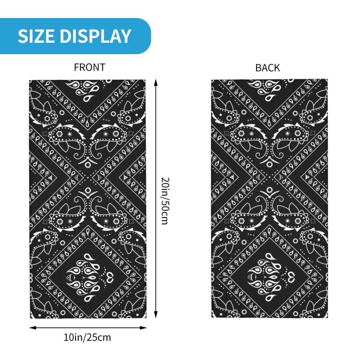 Custom Black Bandana Pattern Bandana Neck Gaiter for Hiking Cycling Women Men Wrap Scarf Paisley Style Headband Warmer