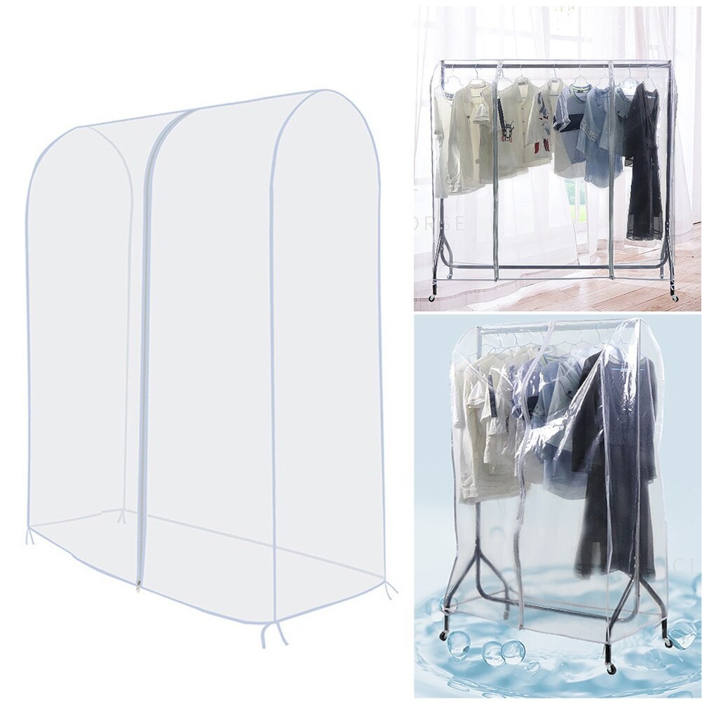 Clear Dustproof Waterproof Zip Clothes Rail Cover Clothing Rack Cover Garment Suit Transparent Storage Display Protector Bag
