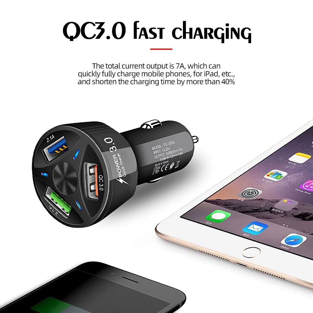 Ihuigol 7A 3 Poorten Usb Car Charger Quick Lading QC3.0 Voor Iphone Xiaomi Samsung Huawei Snel Opladen Mobiele Telefoon Adapter in Auto