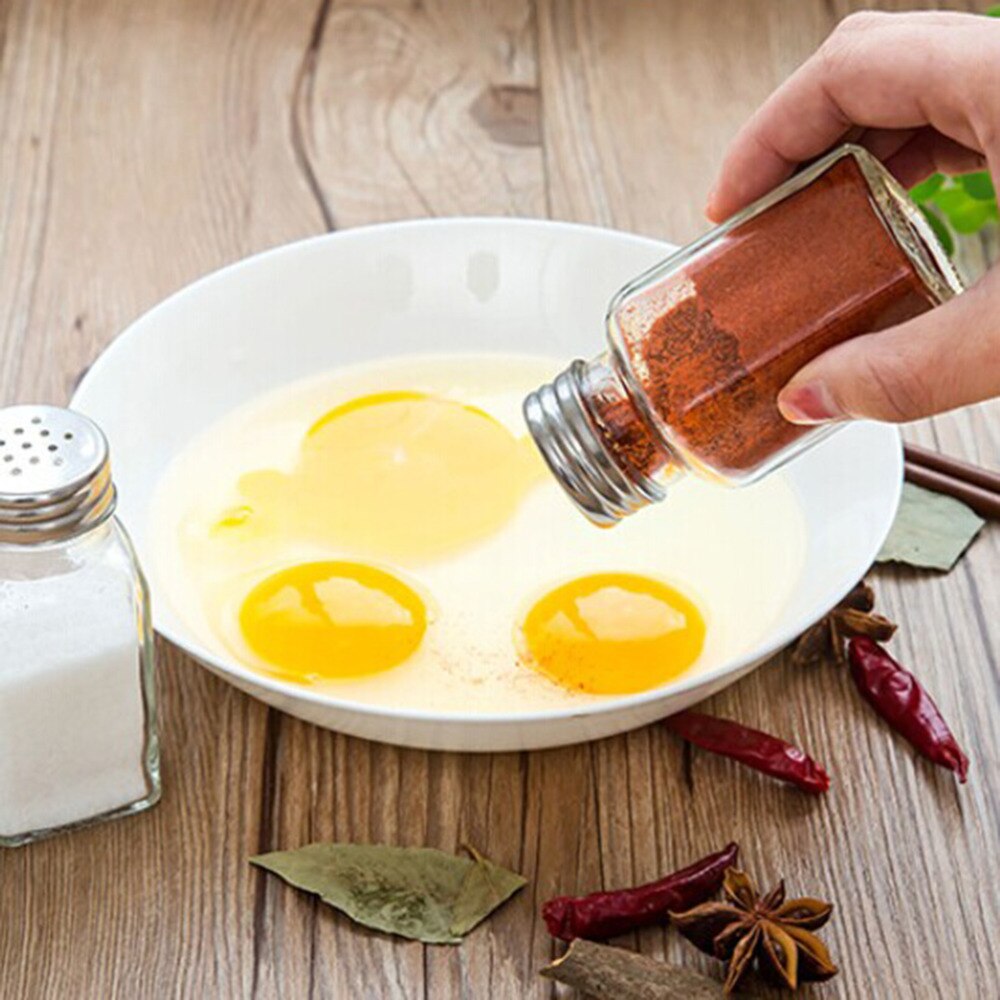 1 unidad de botellas de vidrio para cocina, botes de condimento, latas de condimento, pimentero, salero, salero, tarro de especias, contenedor de especias, barbacoa