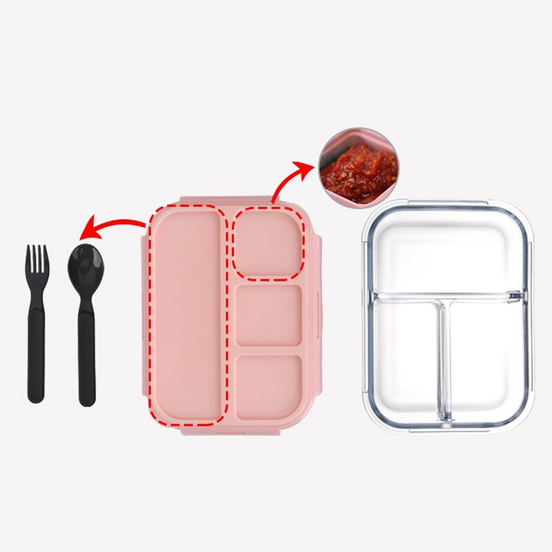 ONEUP Lunch Box For Kids Glass Microwave Bento Box Food Container With Compartment Storage School Leakproof Kitchen Comida