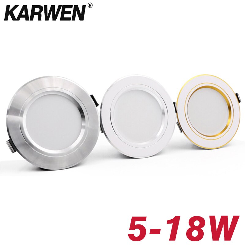 Karwen led downlight tak 5w 9w 12w 15w 18w led taklampa guld/silver/vit kropp  ac 220v 230v 240v led ljus