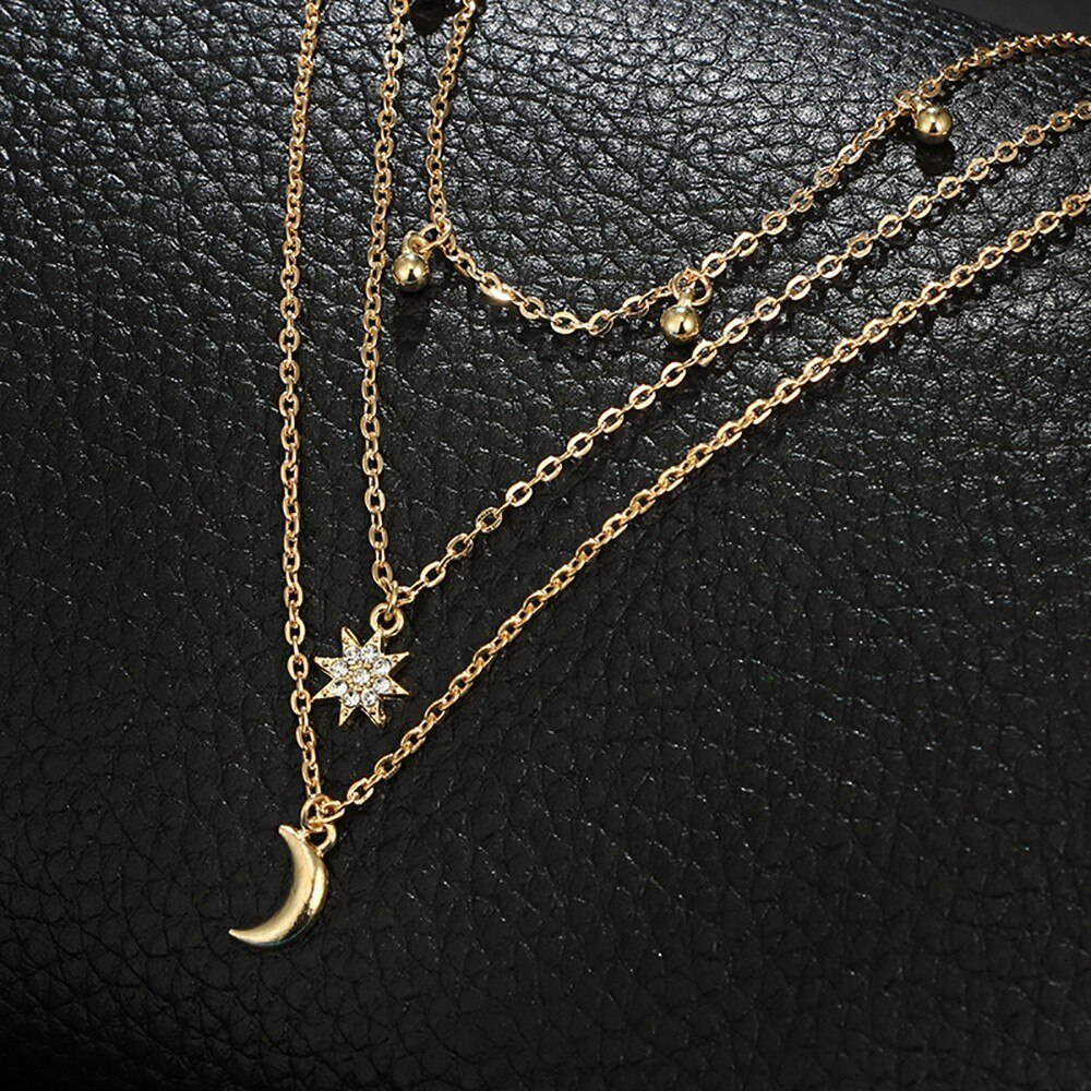 Trendy Multi-layered Necklace Pendant Gold Stars And Moon Non-slip Simple Necklace Clavicle Chain Jewelry Pendientes Mujer