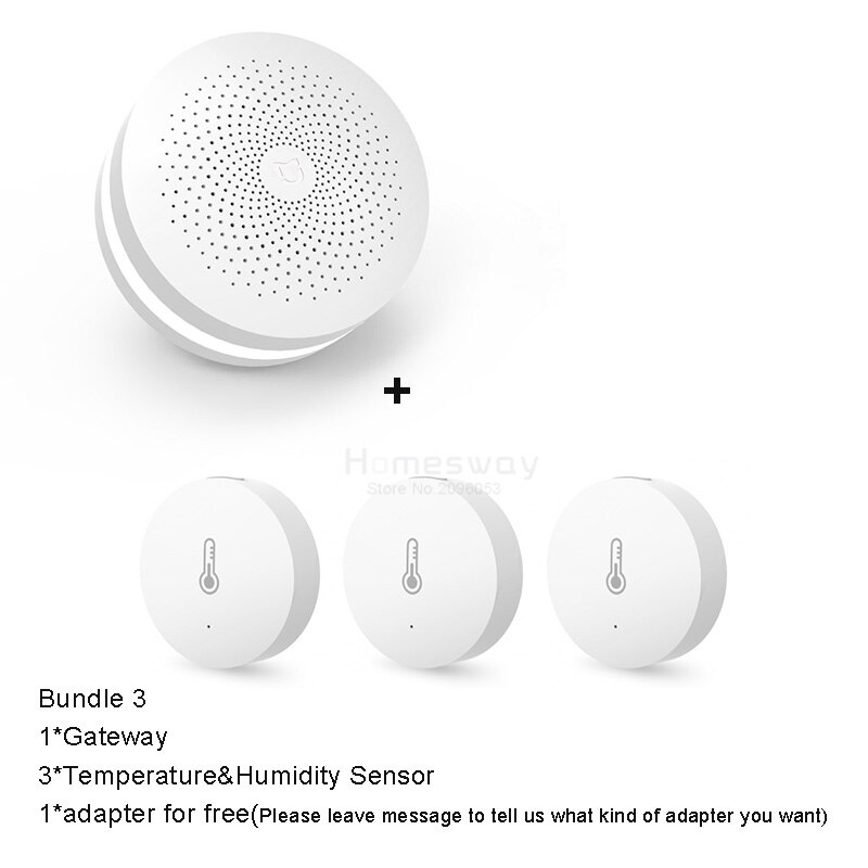 Original Xiaomi Smart Home Gateway Multi-functional Upgraded Smart Temperature and Humidity Sensor WiFi Remote Control by Mi APP: Bundle 3