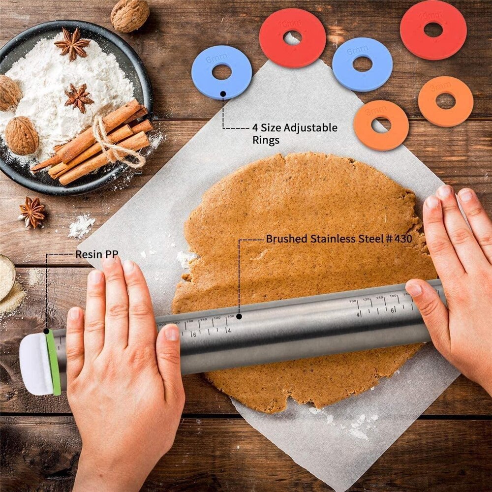 Rolling Pin Spacers French Rolling Pins for Baking Adjustable Rolling Pin with Thickness Rings Dough Roller for Cookie Pizza