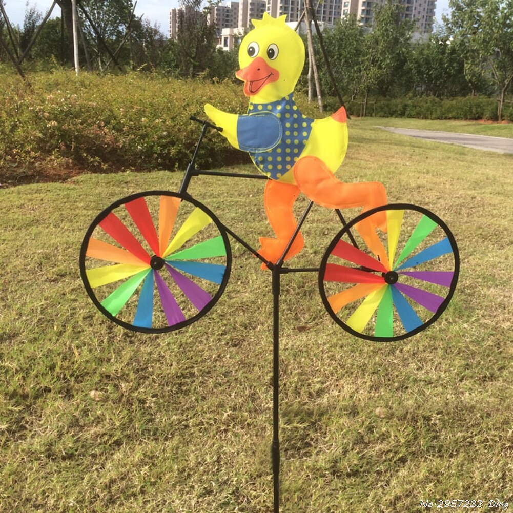Cute 3D Animal on Bike Windmill Whirligig Garden Lawn Yard Decor Wind Spinner: Gold