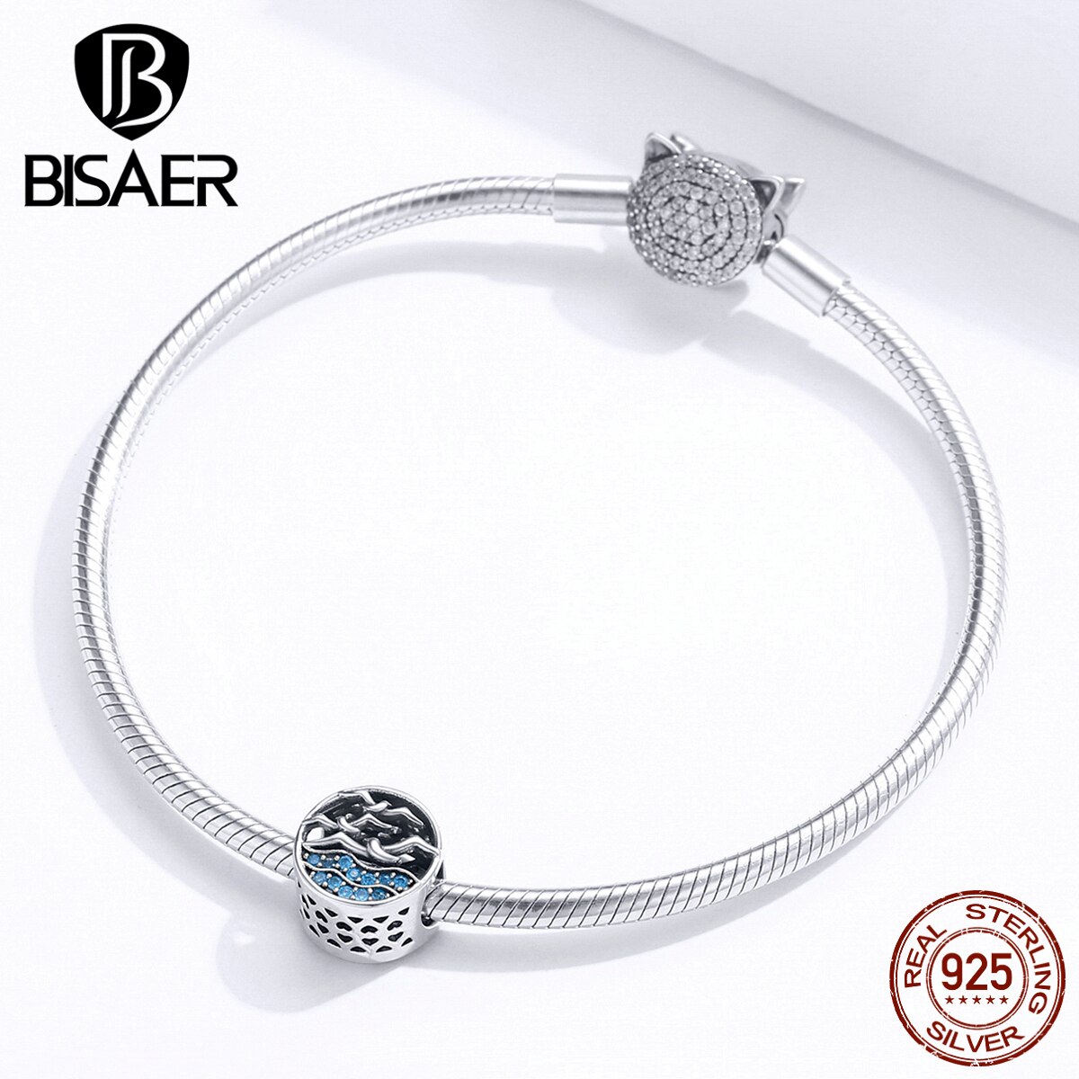 Meeuwen Zilveren Kralen Bisaer 925 Sterling Silver Blue Kubieke Zirkoon Bedels Voor Originele Zilveren 925 Sieraden Maken ECC1454