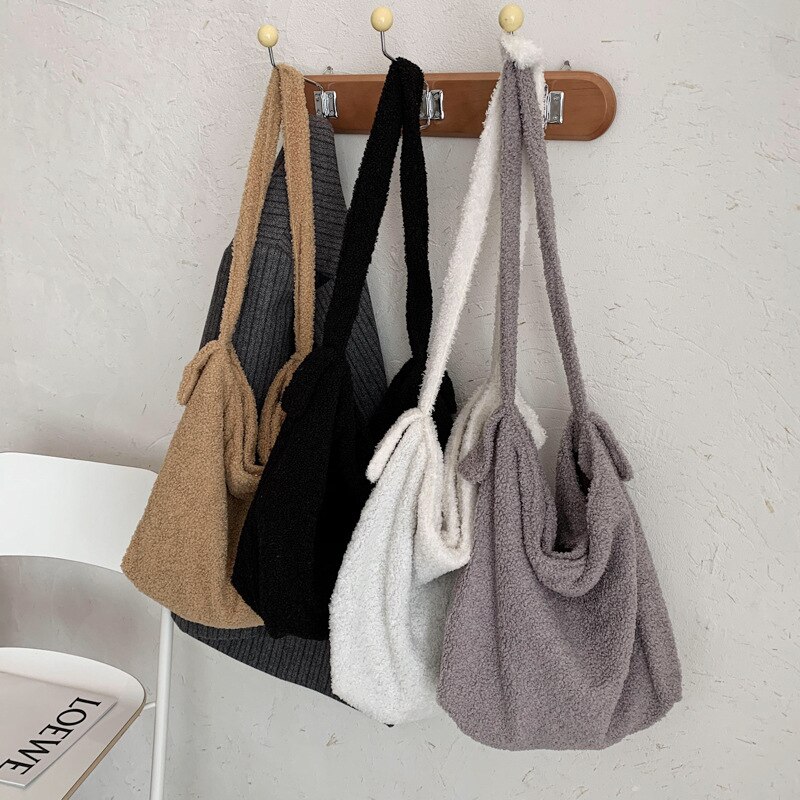 Lamb Wool Plush Women Shopper Bag Large Fluffy Soft Girl Students Shoulder Crossbody Bags for Lady Female Handbags