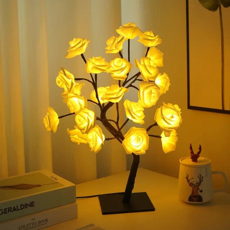 24 LED hoja de arce Hada luz flor árbol lámpara de mesa Rosa luz de noche USB operado para boda decoración de Halloween: Verde oscuro