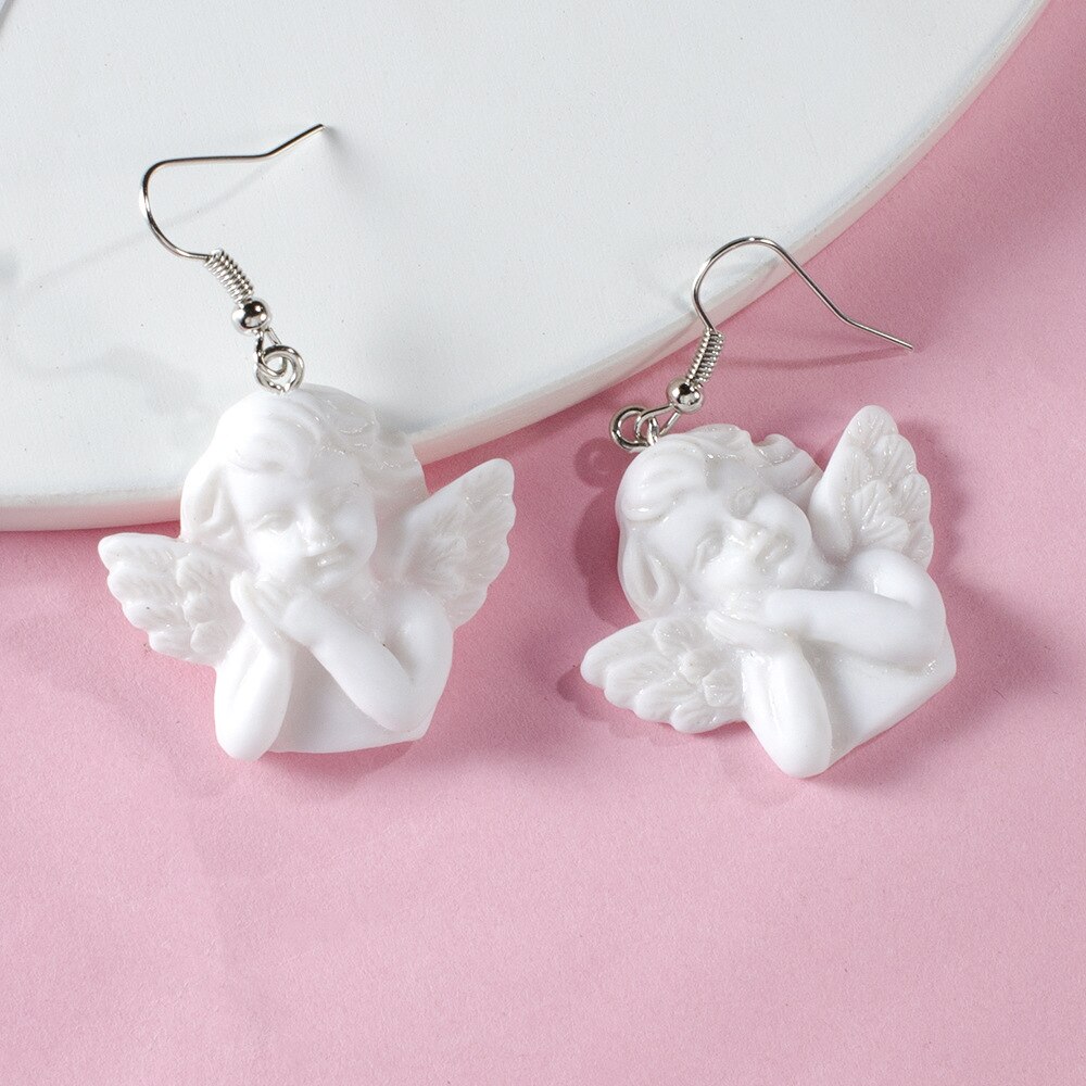 1 paire Blanc Baroque Cupidon Ange Boucles D'oreilles Pur Mignon Fille Boucles D'oreilles Ange Chanceux Boucles D'oreilles Bijoux Pour Les Femmes Filles