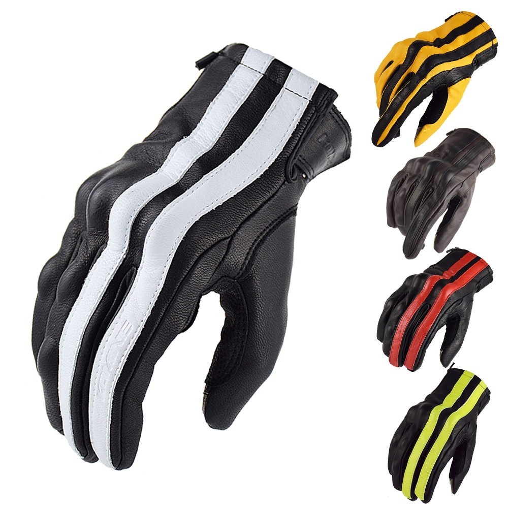 Guantes de Moto Retro para hombre, de piel auténtica, marrón, con pantalla táctil, Vintage, para Motocross